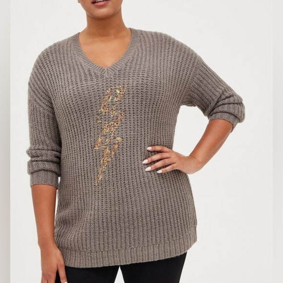 New torrid Chunky Pullover Tunic Sweater grey lightening bolt size 5x - Picture 1 of 8
